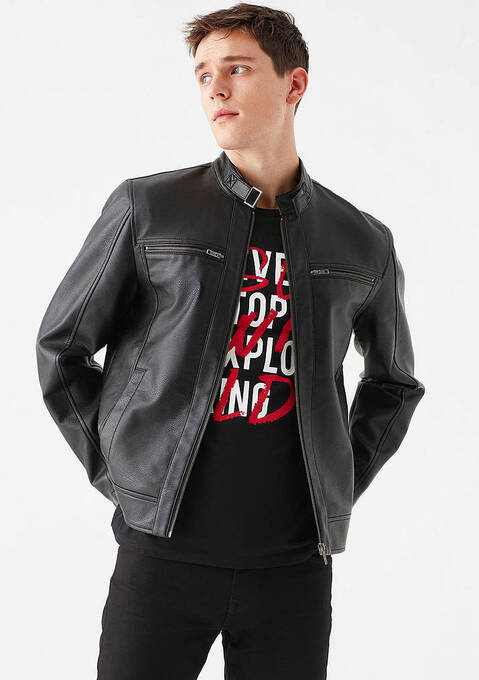 کاپشن چرم مردانه ماوی