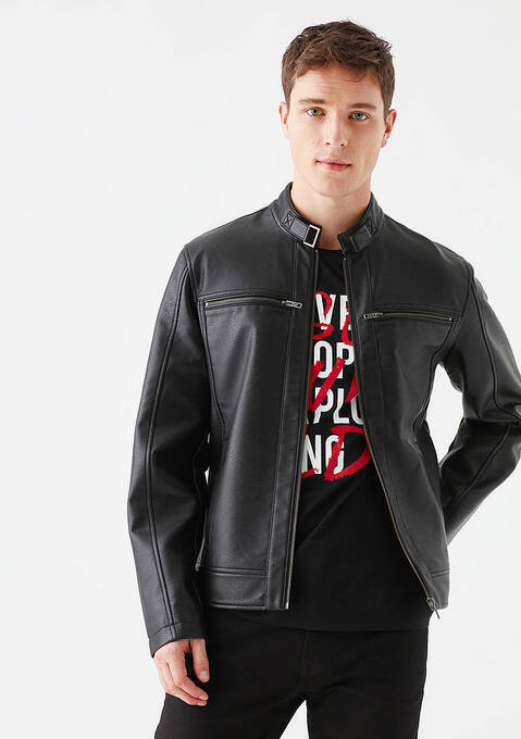 کاپشن چرم مردانه ماوی