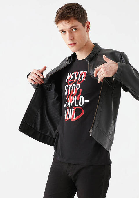 کاپشن چرم مردانه ماوی