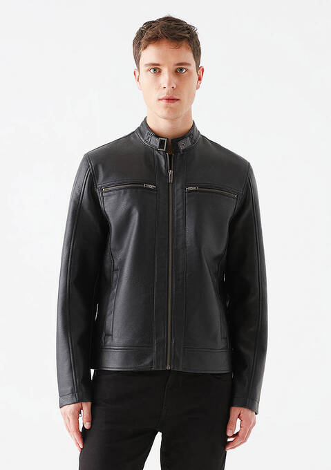 کاپشن چرم مردانه ماوی