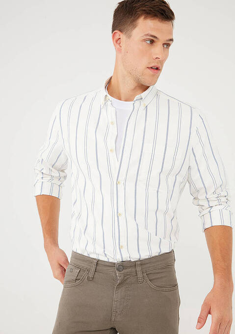 پیراهن آستین بلند مردانه ماوی