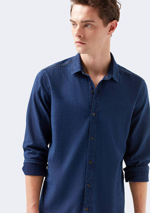 پیراهن آستین بلند مردانه ماوی