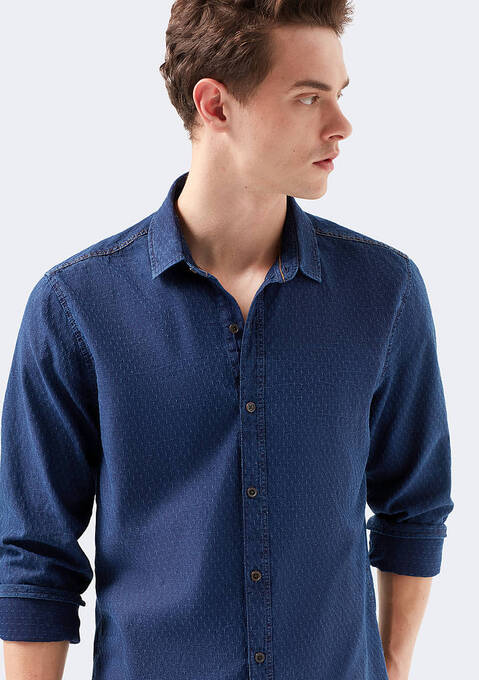 پیراهن آستین بلند مردانه ماوی