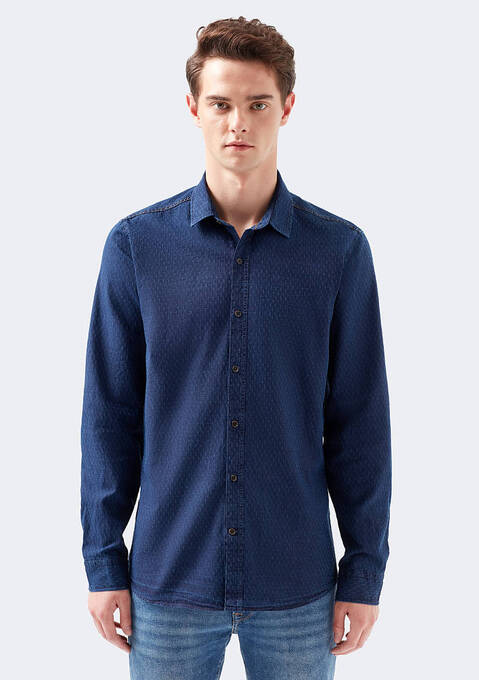 پیراهن آستین بلند مردانه ماوی