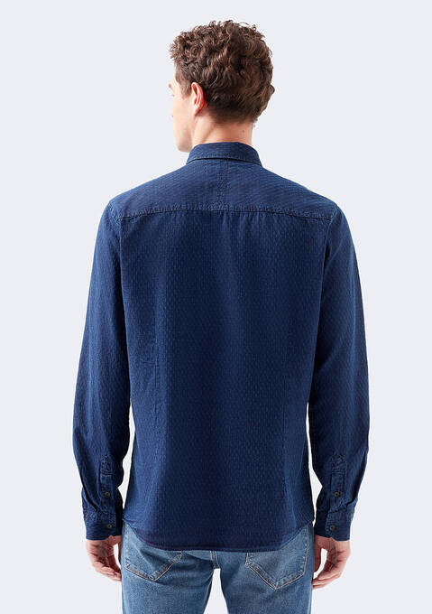 پیراهن آستین بلند مردانه ماوی