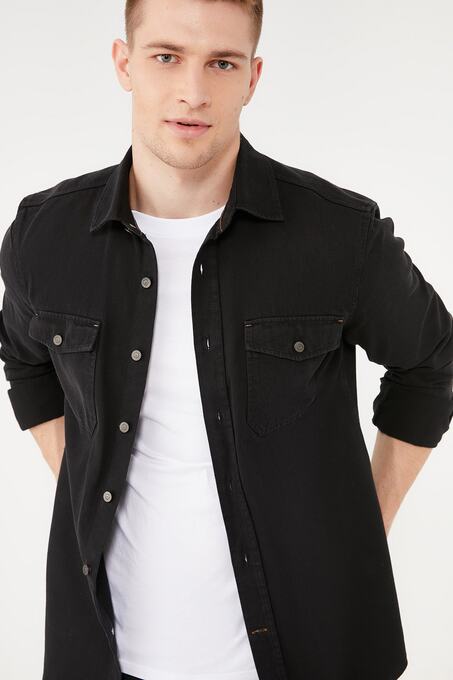 پیراهن آستین بلند مردانه ماوی