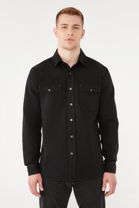 پیراهن آستین بلند مردانه ماوی