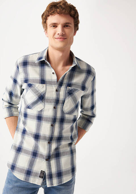 پیراهن آستین بلند مردانه ماوی