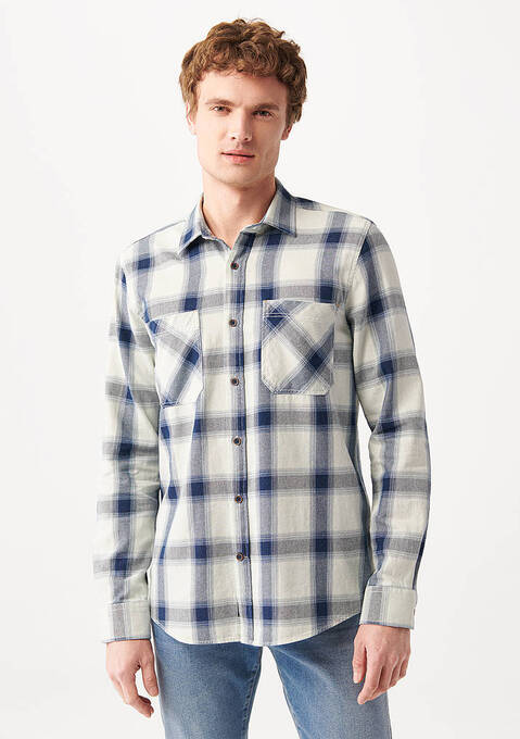 پیراهن آستین بلند مردانه ماوی