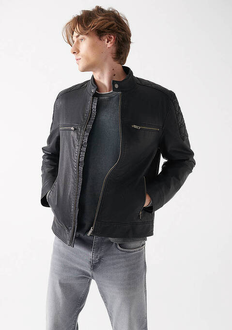 کاپشن چرم مردانه ماوی