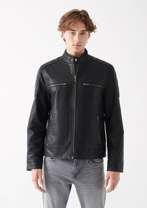 کاپشن چرم مردانه ماوی