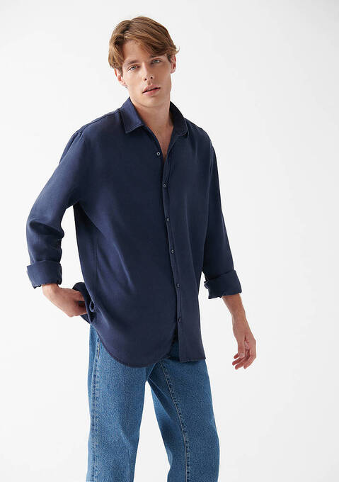 پیراهن آستین بلند مردانه ماوی